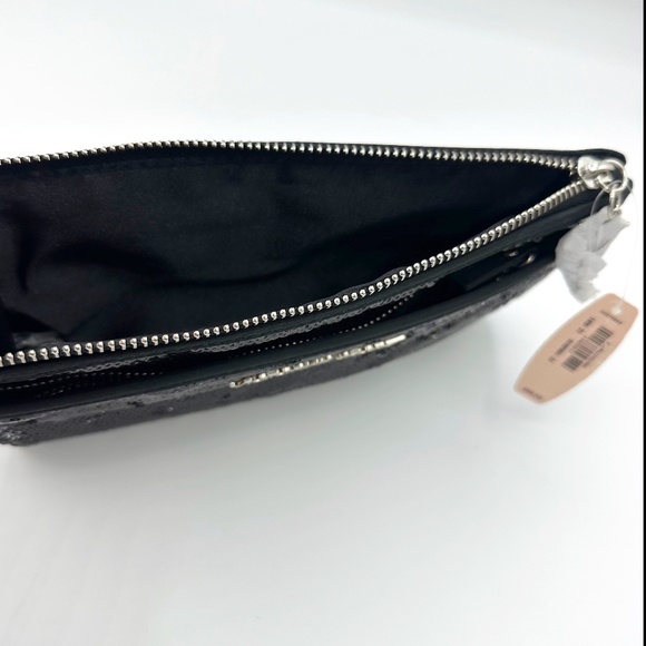 NWT Victoria’s Secret Black Sequin Clutch Bag Silver Zipper & Logo - Multi-use - Picture 6 of 6